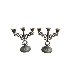 Vintage‎ Interpur Italy Ornate Rococo 3-Arm Candelabra Pair Candle Holders